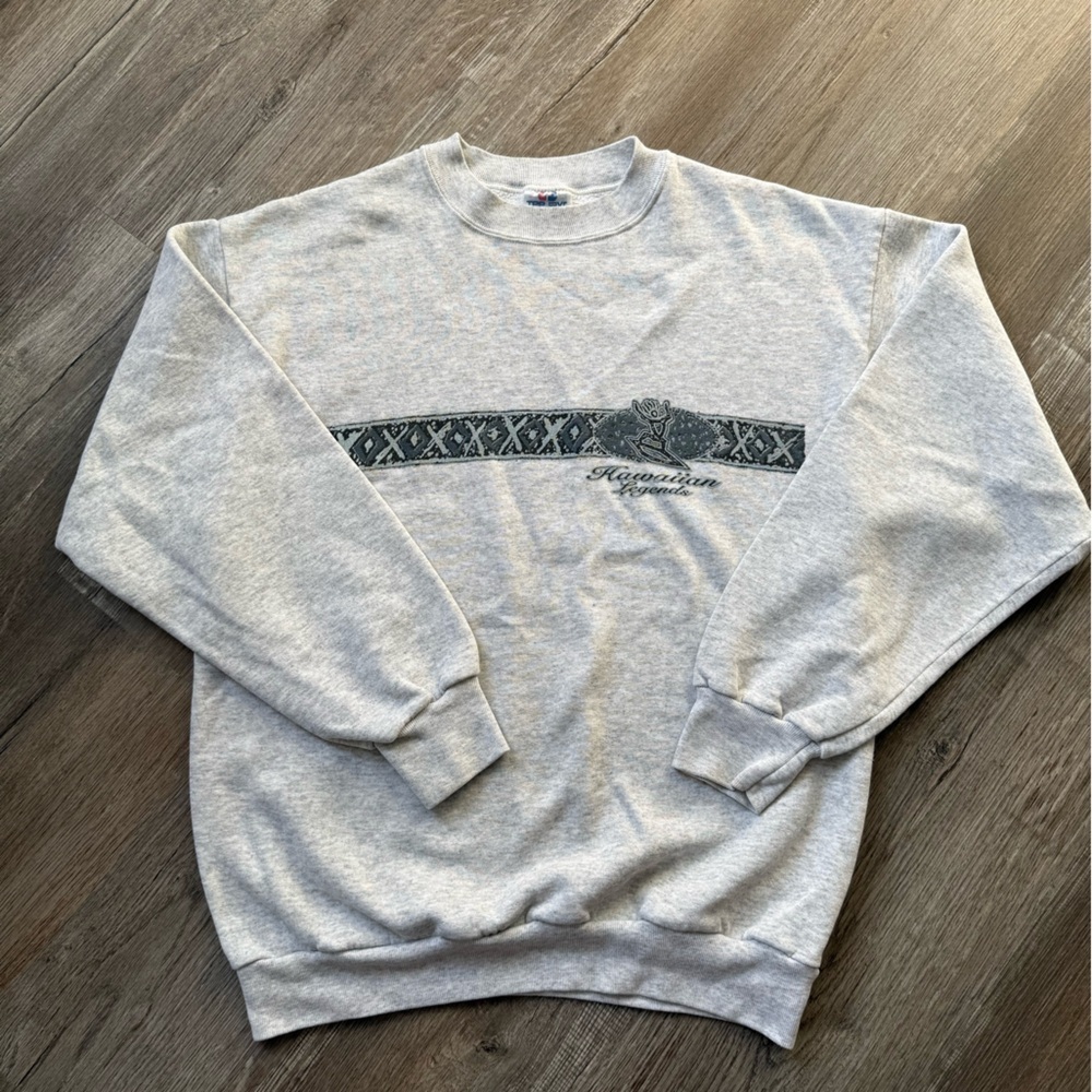 VTG Hawaiian Legends Sweatshirt Crewneck Pullover Gray Blue Surf Boho Size M L
